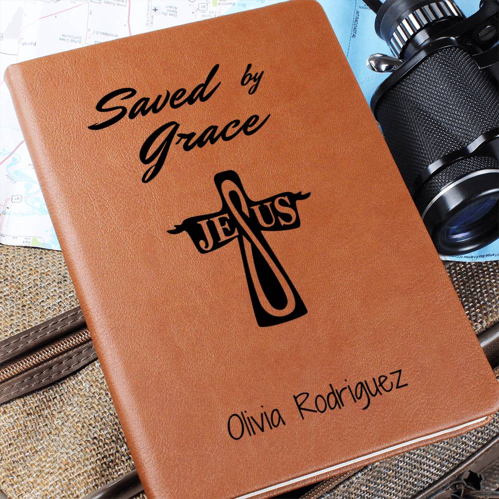 Personalized Saved By Grace Prayer Journal, Christian Gifts, Customized Leather Journal, Women Gift Ideas, Bible Study Journal, Name Journal