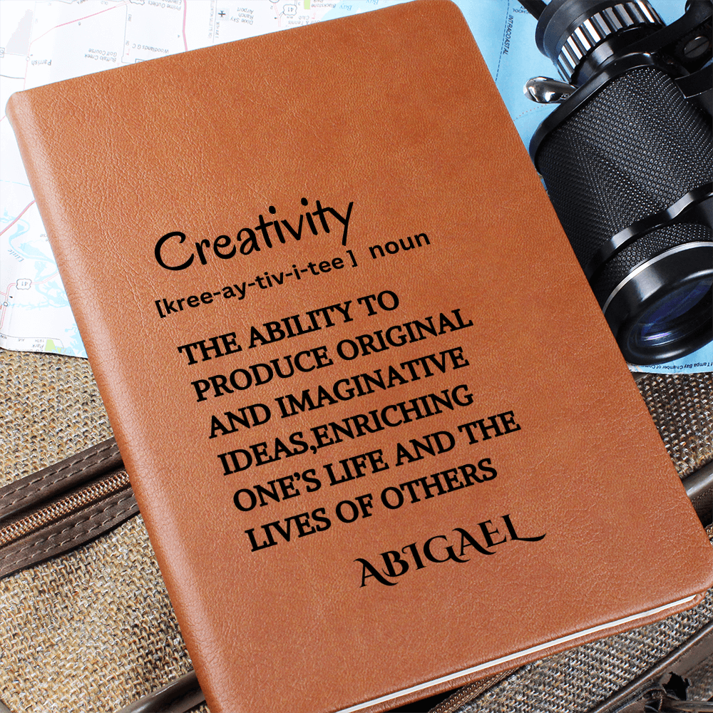 Creativity Definition Personalized Vegan Leather Journal, Custom Motivational Mentor & Coworker Gift, Positive & Eco-Friendly Unique Stationery