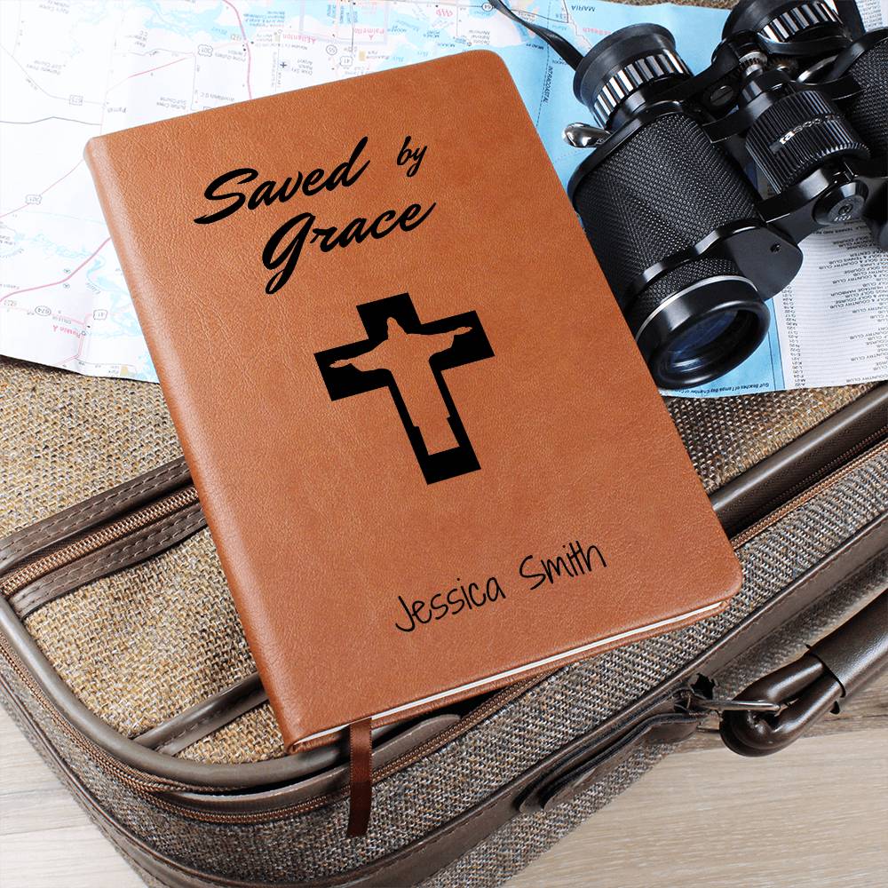 Saved By Grace Prayer Journal, Personalized Leather Journal Notebook, Custom Name Bible Study Notebook, Devotional Journal, Christian Gifts