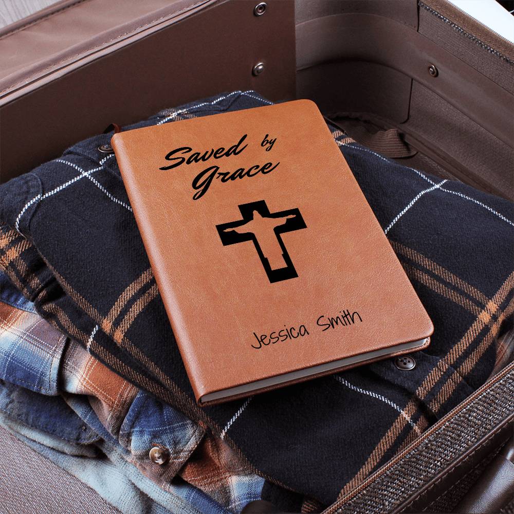 Saved By Grace Prayer Journal, Personalized Leather Journal Notebook, Custom Name Bible Study Notebook, Devotional Journal, Christian Gifts
