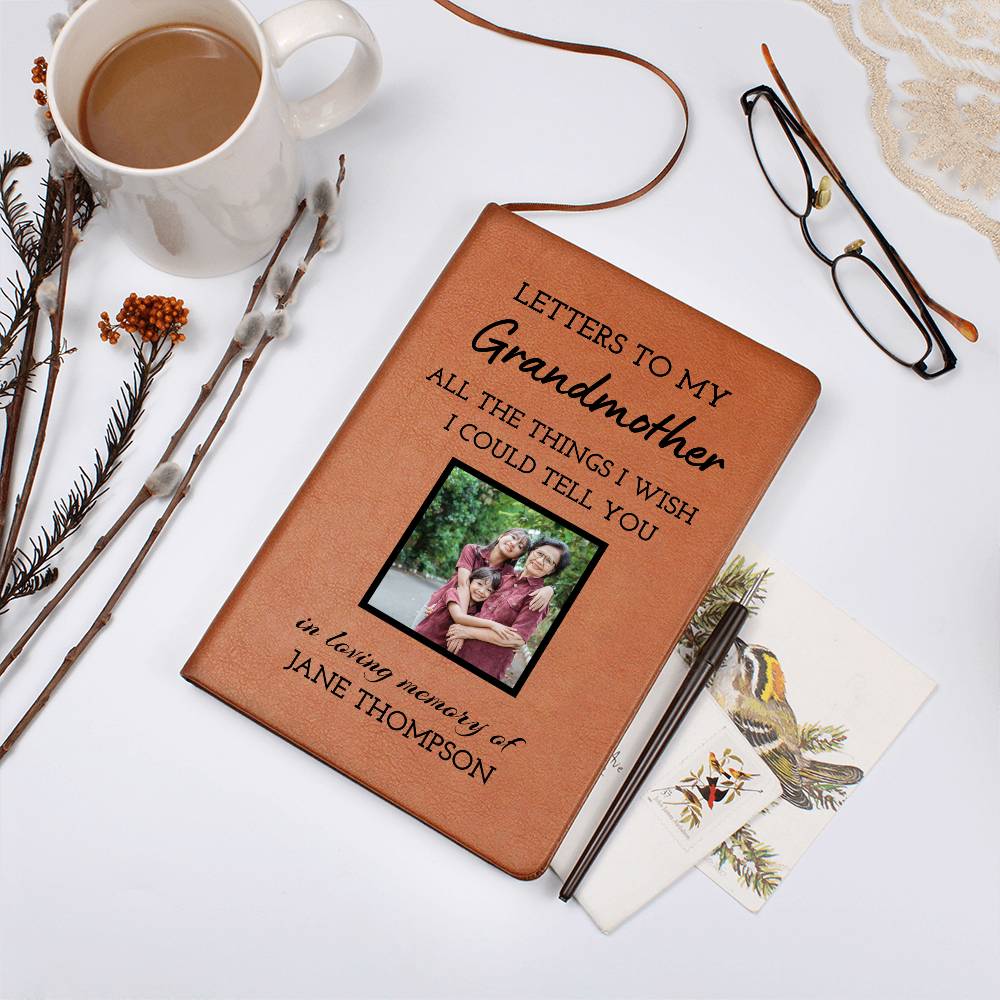 Grandmother Remembrance Photo Leather Journal, Grandma In Heaven Gift, Loss of Grandmother Photo Memorial Journal, Sympathy Gift, Grief Journal Letters