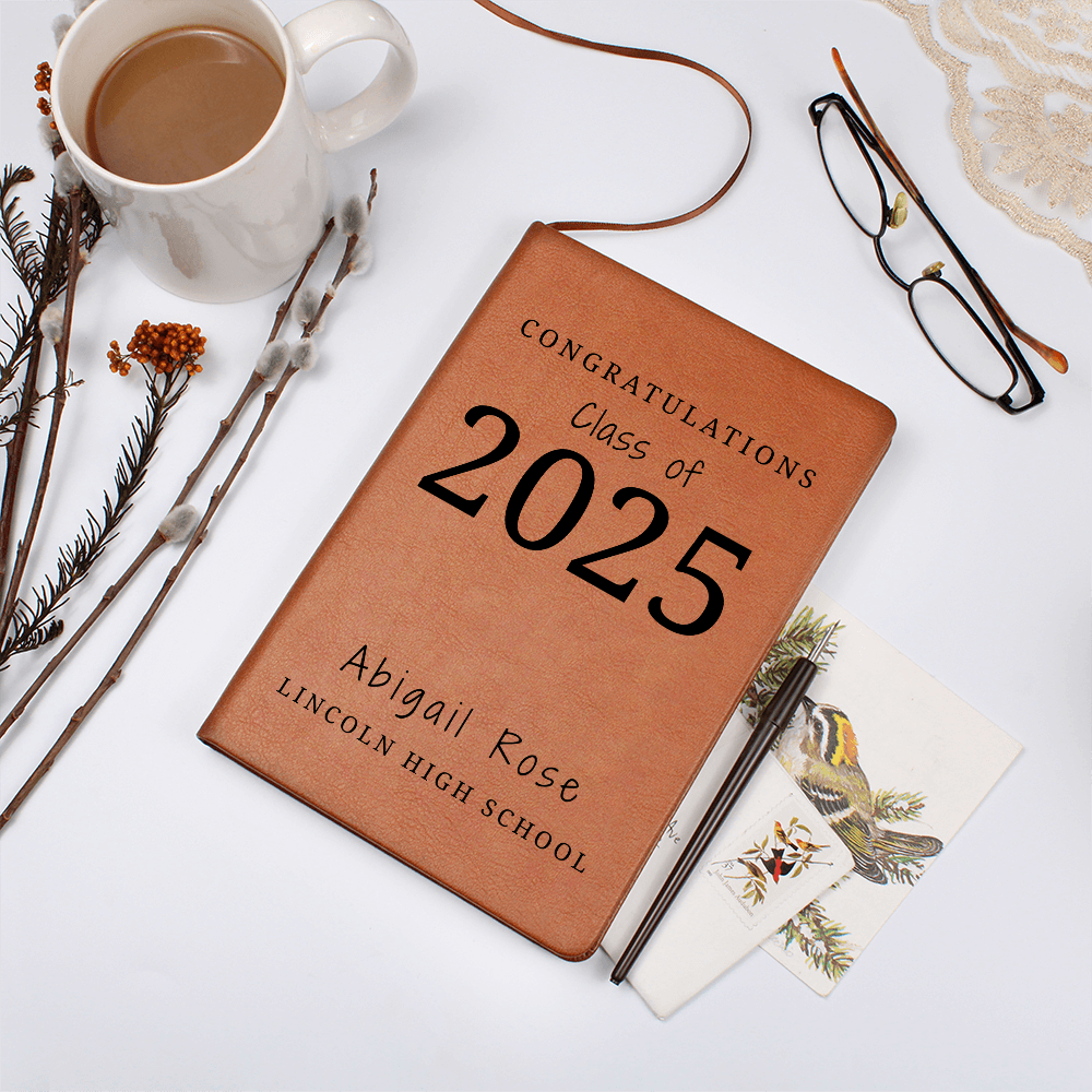 Personalized Graduation Gift, Custom Name Vegan Leather Journal, A5 Notebook Grad Gift, Grad Gifts Class of 2024 for Her and Him