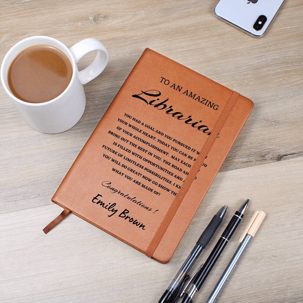 To A Librarian Journal, Custom Leather Journal, Graduation Gift, Personalized Name Journal, Librarian Appreciation Gift, New Job Gift
