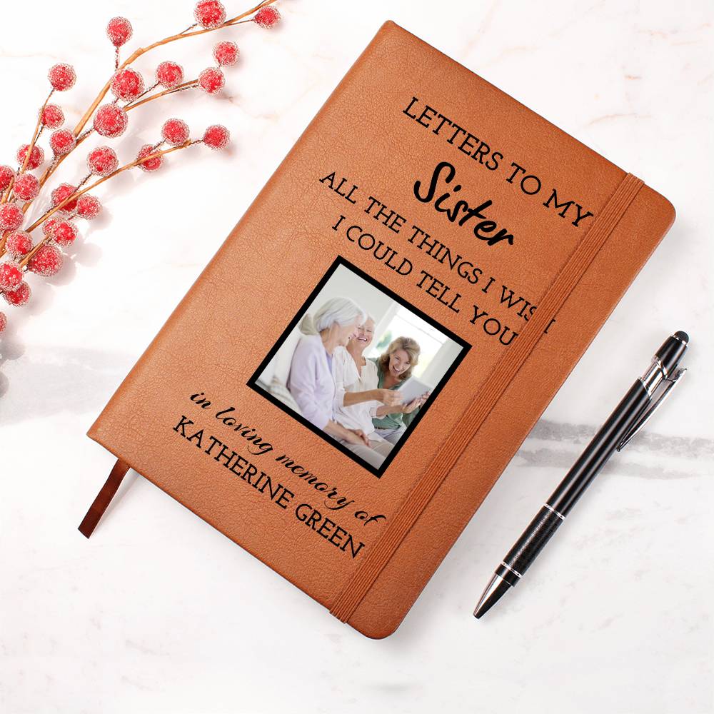 Sister Remembrance Photo Leather Journal, Sister In Heaven Gift, Loss of Sister Memorial Photo Journal, Sympathy Gift, Grief Journal Letters