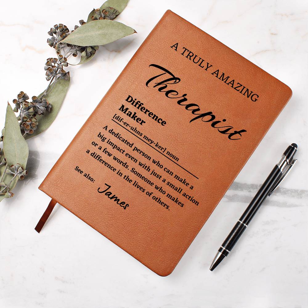 Difference Maker Journal, Unique Therapist Gift, Personalized Colleague Friend Mentor Appreciation Gift, Custom Name Leather Journal