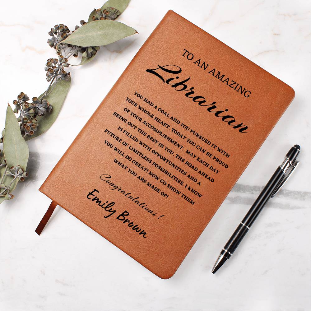 To A Librarian Journal, Custom Leather Journal, Graduation Gift, Personalized Name Journal, Librarian Appreciation Gift, New Job Gift