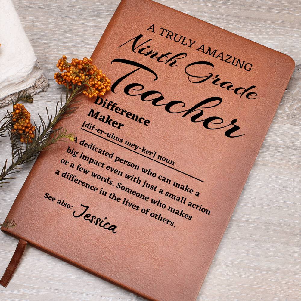 Difference Maker Journal, Ninth Grade Teacher Gift, Personalized Colleague Friend Mentor Appreciation Gift, Custom Name Leather Journal.