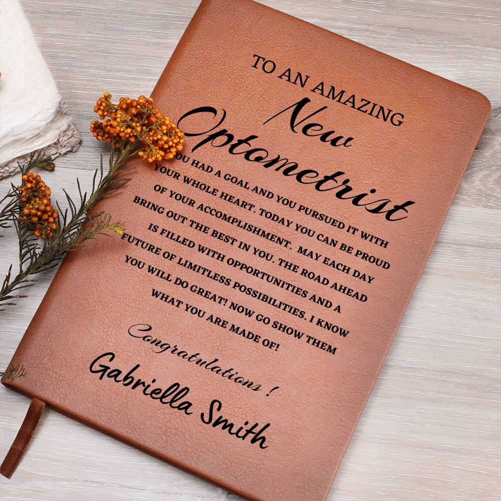 To A New Optometrist Journal, Custom Leather Journal, Optometrist Graduation Gift, Personalized Name Journal, New Optometrist Appreciation Gift, New Job Gift