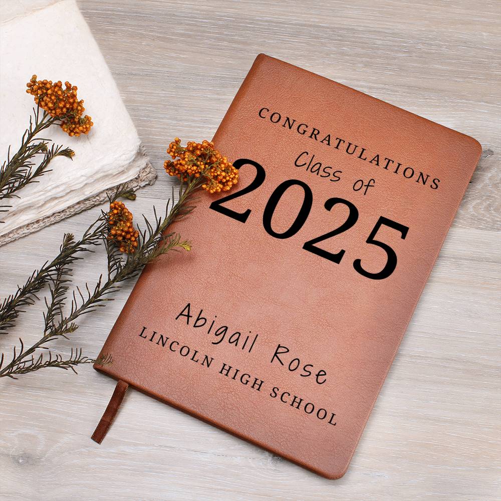 Personalized Graduation Gift, Custom Name Vegan Leather Journal, A5 Notebook Grad Gift, Grad Gifts Class of 2024 for Her and Him