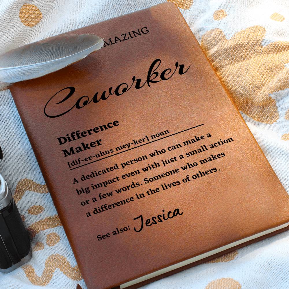 Difference Maker Journal, Coworker Gift, Personalized Colleague Friend Mentor Appreciation Gift, Custom Name Leather Journal.