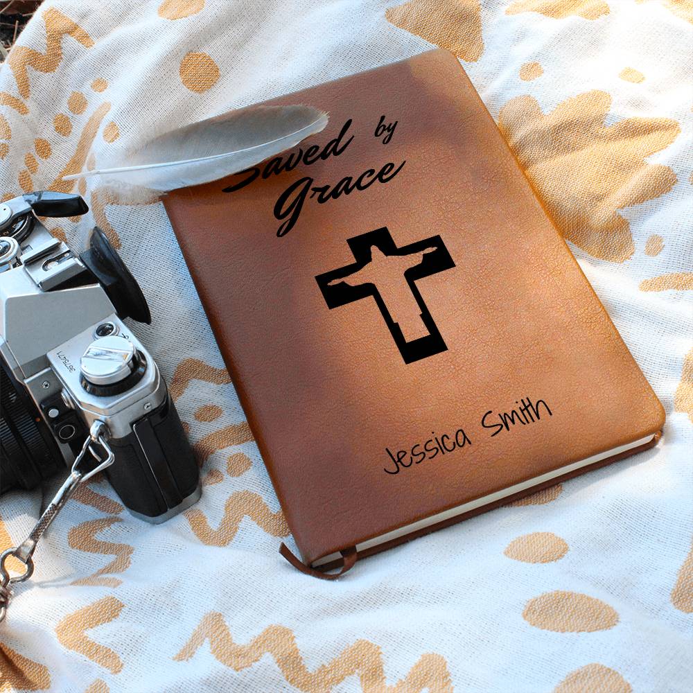 Saved By Grace Prayer Journal, Personalized Leather Journal Notebook, Custom Name Bible Study Notebook, Devotional Journal, Christian Gifts