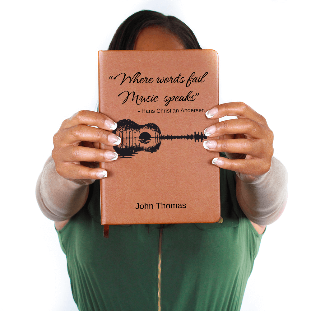 Personalized Leather Lyrics Notebook Journal, Songwriting Muscian Journal, Gift for Music Lovers, Where Words Fail, Custom Guitarist Gift