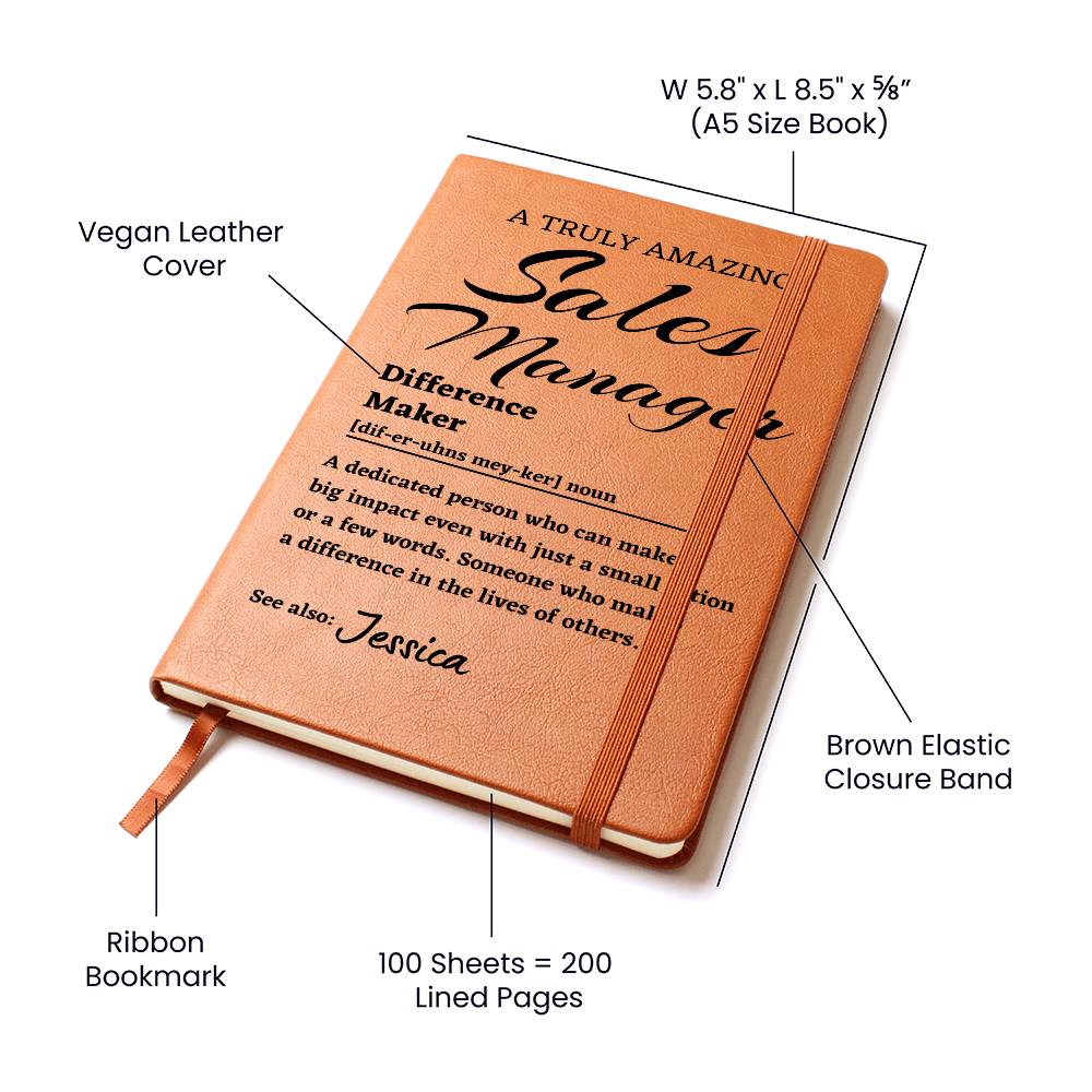 Difference Maker Journal, Sales Manager Gift, Personalized Colleague Friend Mentor Appreciation Gift, Custom Name Leather Journal.