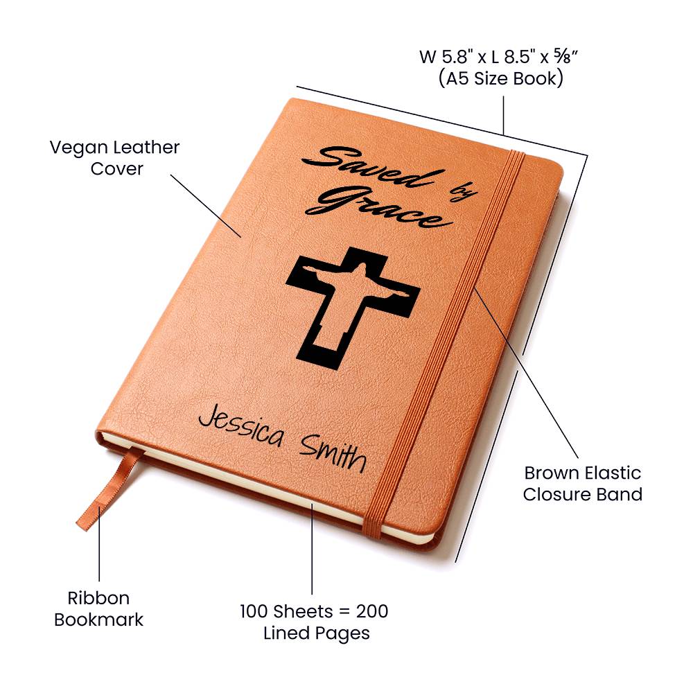Saved By Grace Prayer Journal, Personalized Leather Journal Notebook, Custom Name Bible Study Notebook, Devotional Journal, Christian Gifts