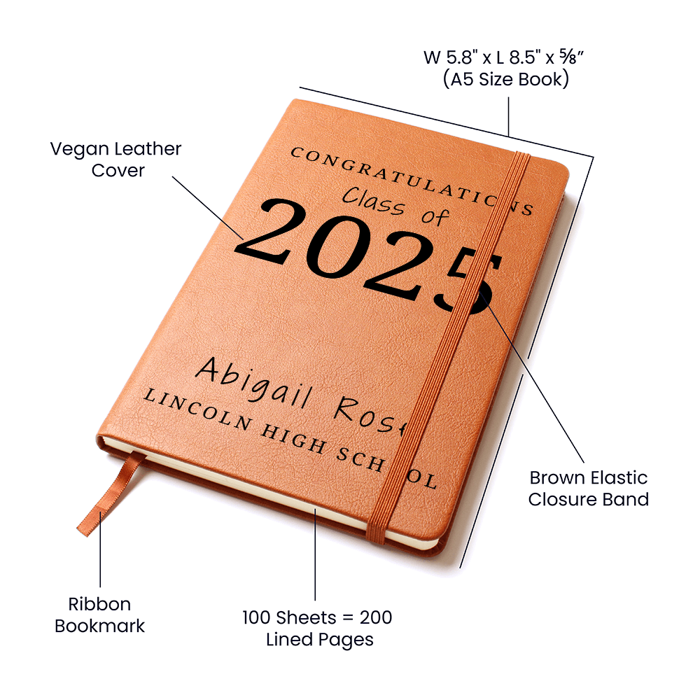 Personalized Graduation Gift, Custom Name Vegan Leather Journal, A5 Notebook Grad Gift, Grad Gifts Class of 2024 for Her and Him