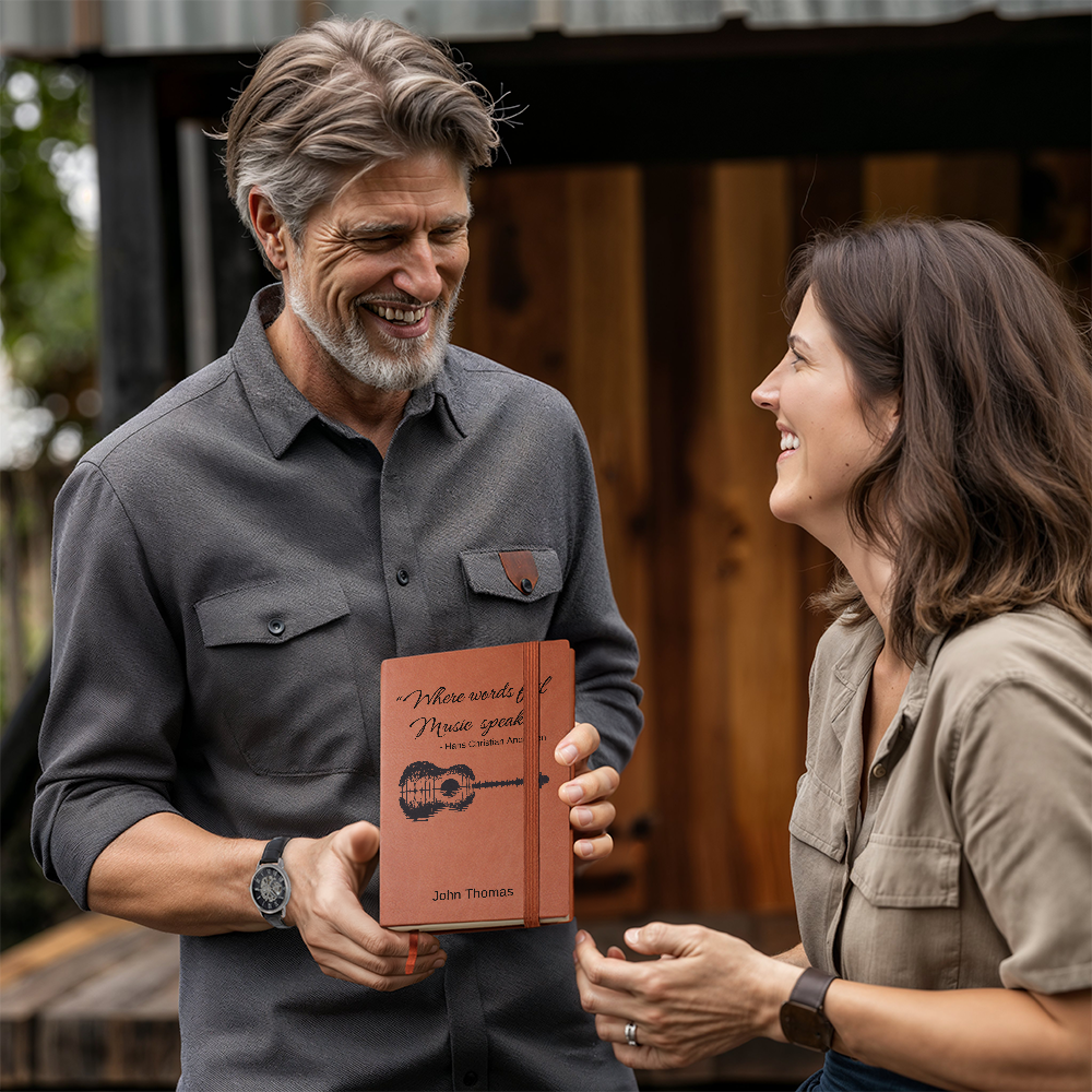 Personalized Leather Lyrics Notebook Journal, Songwriting Muscian Journal, Gift for Music Lovers, Where Words Fail, Custom Guitarist Gift