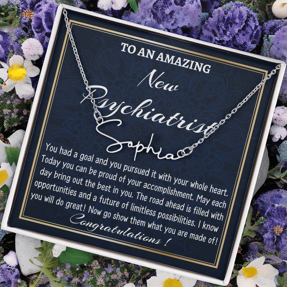 New Job Gift Signature Style Name Necklace Gift, To A New Psychiatrist Name Necklace, Psychiatrist Graduation Gift, Psychiatrist Appreciation Gift.