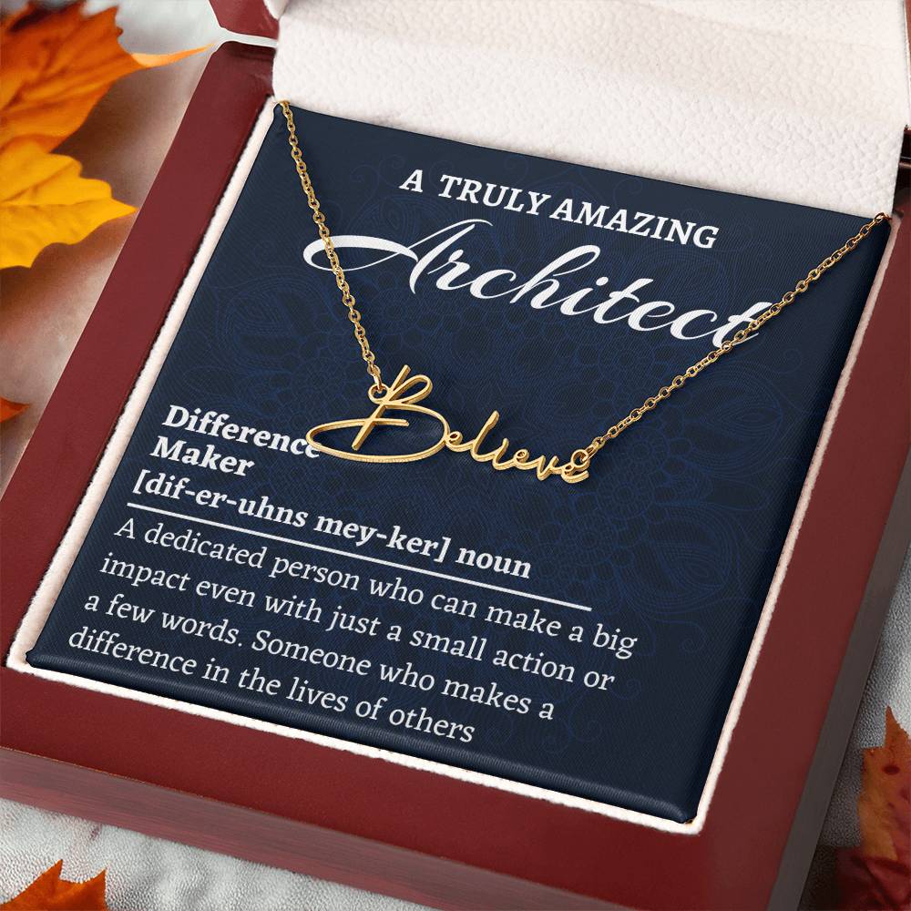 Signature Style Name Necklace, Difference Maker Name Necklace, Architect Gift, Personalized Colleague Friend Mentor Appreciation Gift.