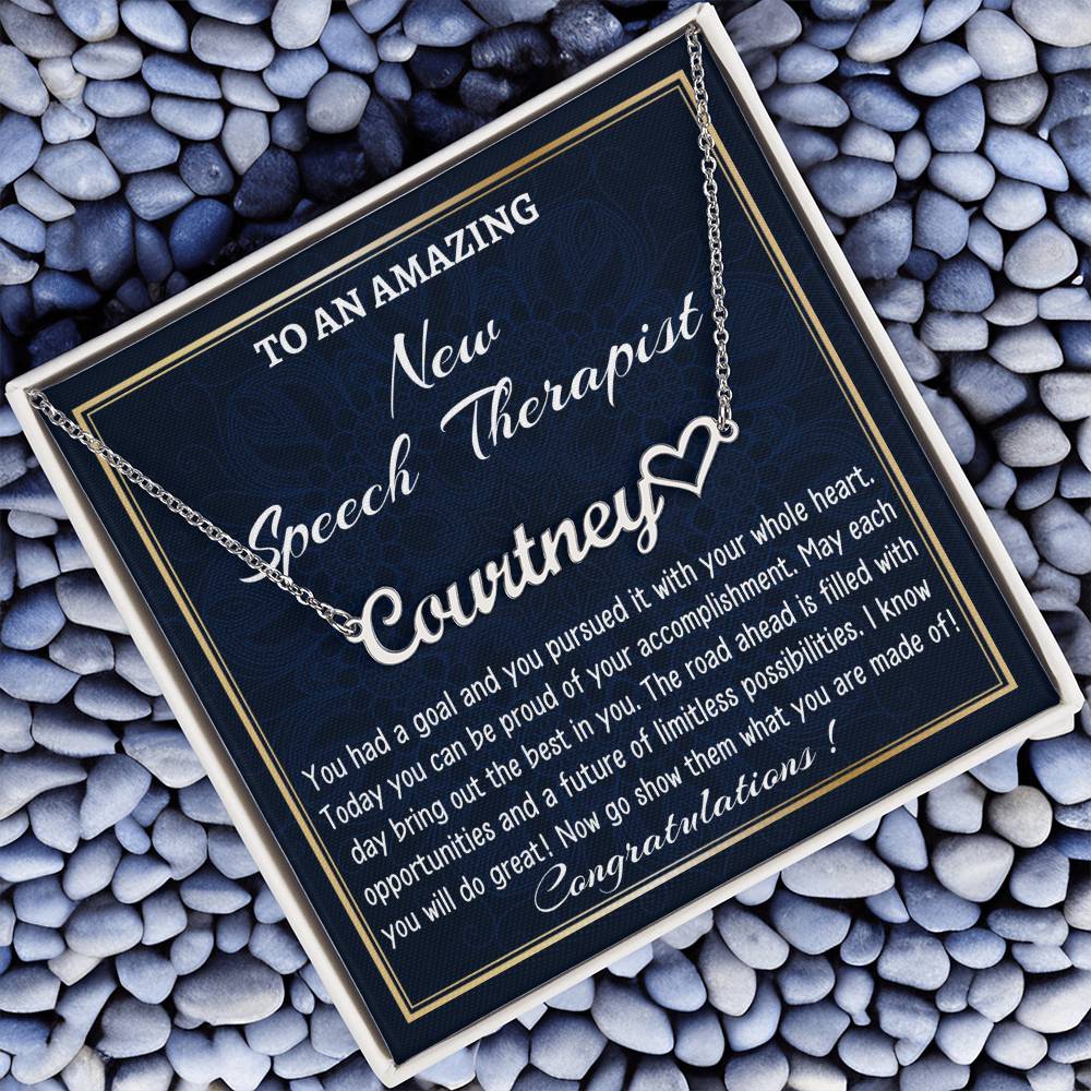 To A New Speech Therapist Necklace, Heart Name Necklace, Speech Therapist Graduation Gift, Personalized Name Necklace, New Speech Therapist Appreciation Gift