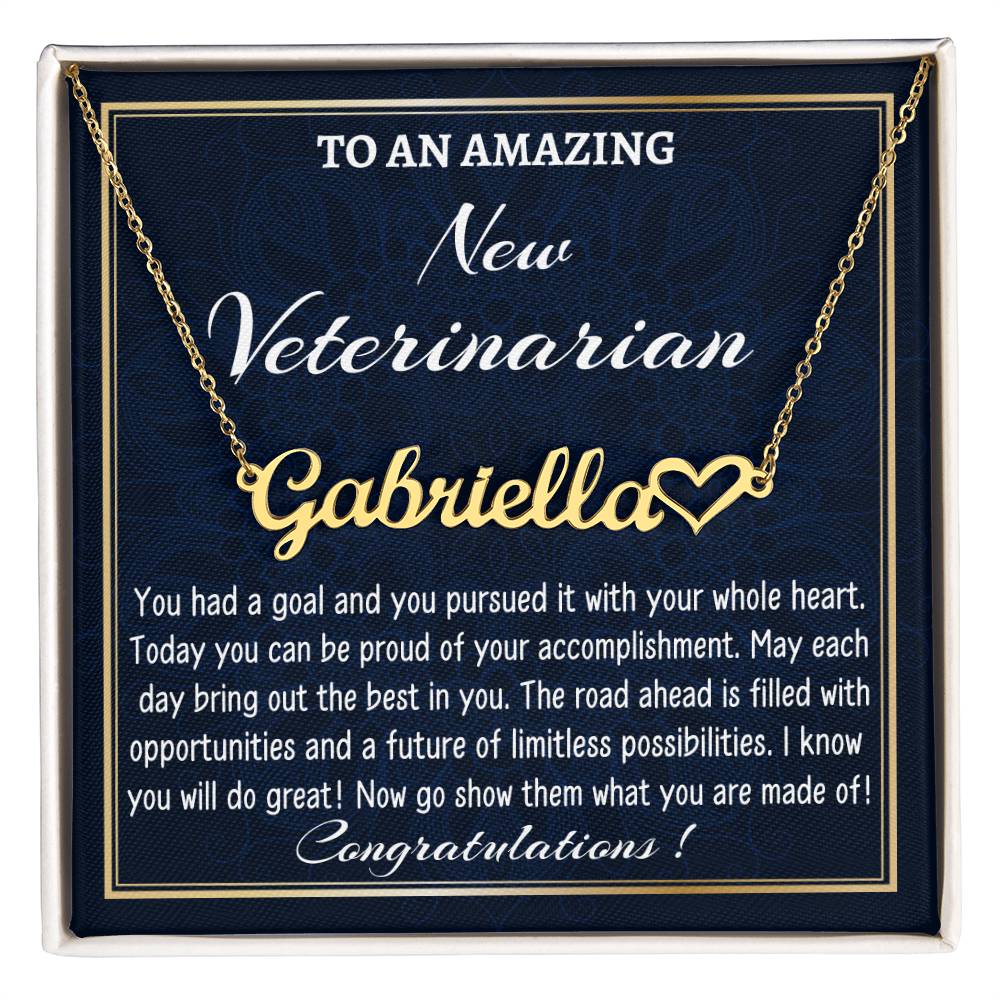To A New Veterinarian Necklace, Heart Name Necklace, Veterinarian Graduation Gift, Personalized Name Necklace, New Veterinarian Appreciation Gift.