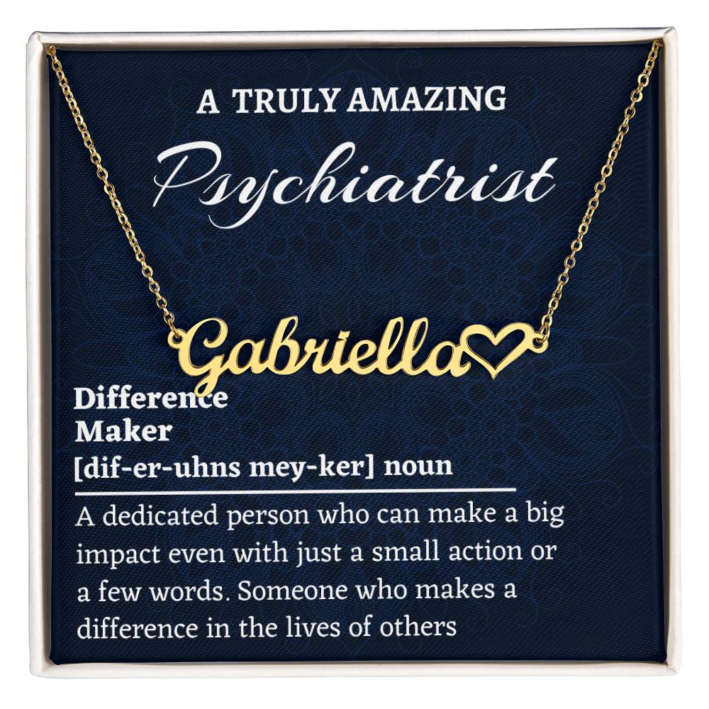 Difference Maker Name Heart Necklace, Psychiatrist Gift, Personalized Colleague Friend Mentor Appreciation Gift, Custom Name Necklace.