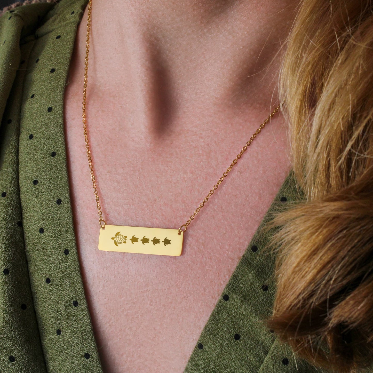Engraved Turtle Mom Bar Necklace, Turtle Mama Necklace, Sea Turtle With Babies Bar Necklace.