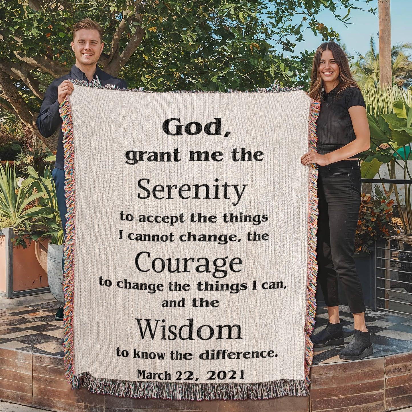Serenity Prayer Woven Blanket, Custom Name Blanket, Cotton Throw, Personalized Woven Blanket