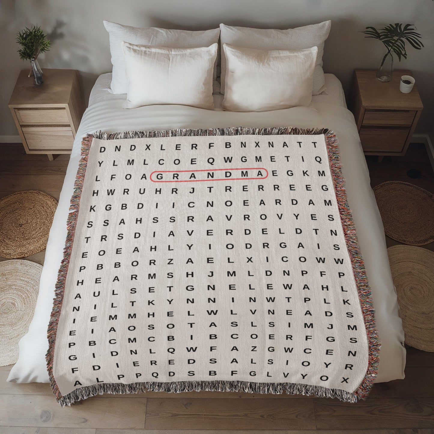 Personalized Crossword Woven Blanket, Word Search Blanket, Mother's Day Gift, Cotton Woven Blanket, Gift for Her, Custom Name Blanket