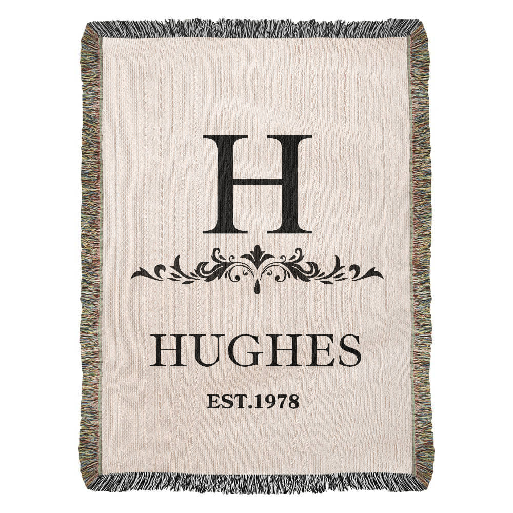 Custom Woven Throw Blanket Cotton Personalized Name And Initial Family Blanket Adult Throw, 4th Year Anniversary Gift Tapestry Blanket