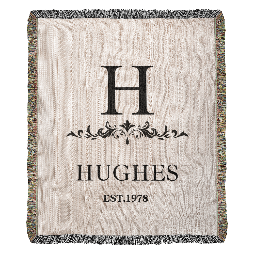 Custom Woven Throw Blanket Cotton Personalized Name And Initial Family Blanket Adult Throw, 4th Year Anniversary Gift Tapestry Blanket