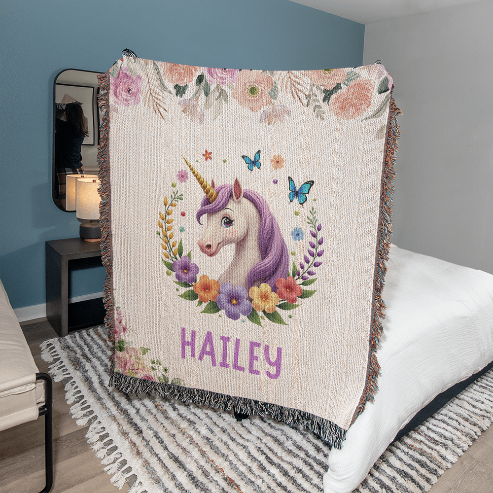 Custom Unicorn Baby Blanket, Personalized Name Soft Cotton Blanket, Newborn Gift Idea, Cute Gender Neutral Baby Blanket, Unicorn Nursery Decor