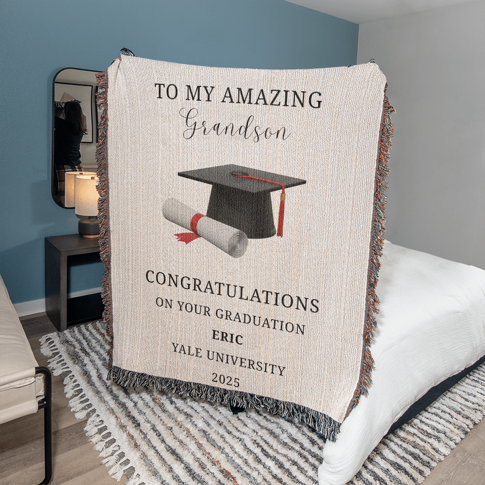 Personalized Graduation Blanket, Custom Name Blanket, University Graduate Gift, Graduation Cap & Scroll Design, College Keepsake