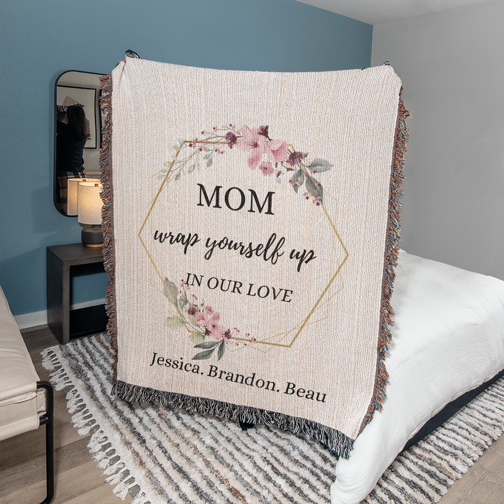 Custom Message Personalized Woven Throw, Personalized Floral Blanket Gift For Mom, Wedding Anniversary Gift, Custom Christmas Present.
