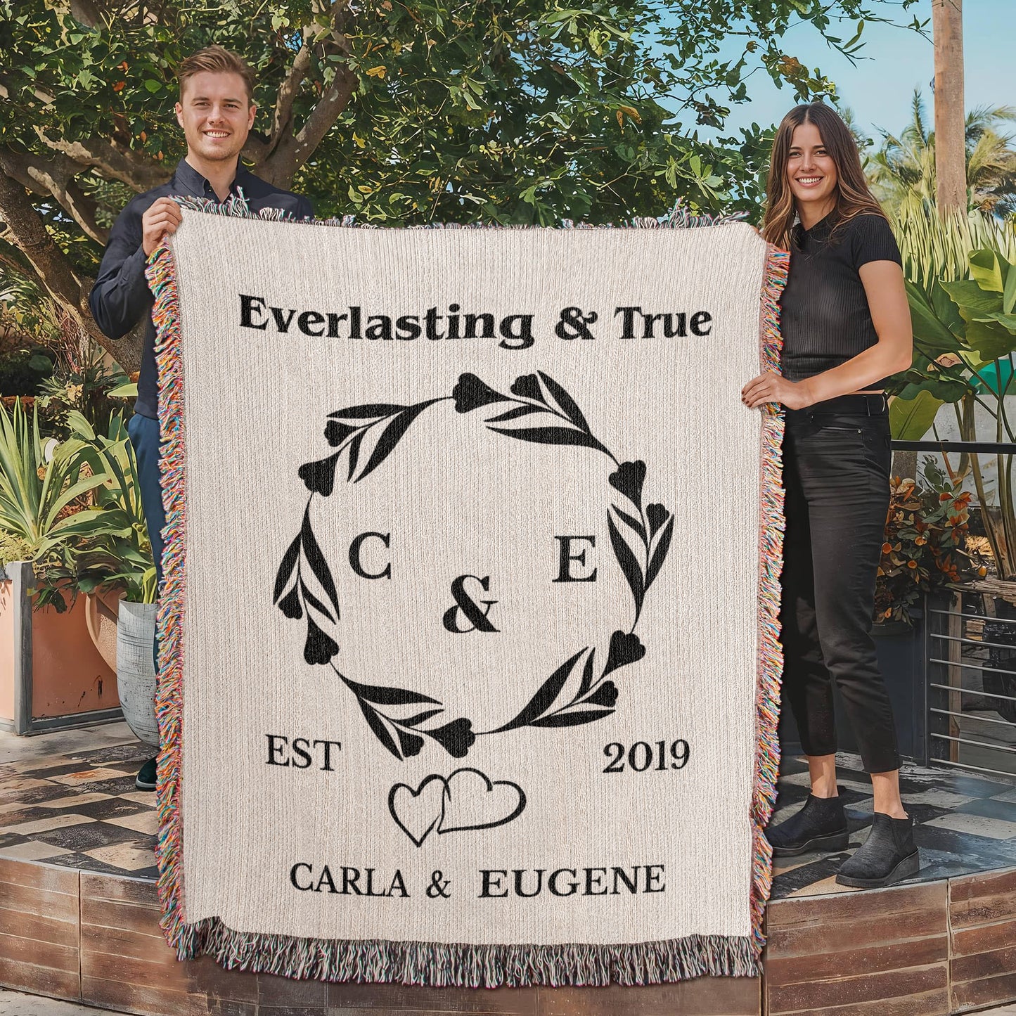 Personalized Woven Blanket, Custom Soft Blanket Anniversary Gift, Woven Throw Blanket, Wedding Throw Tapestry, Initials & Date Wedding Gift