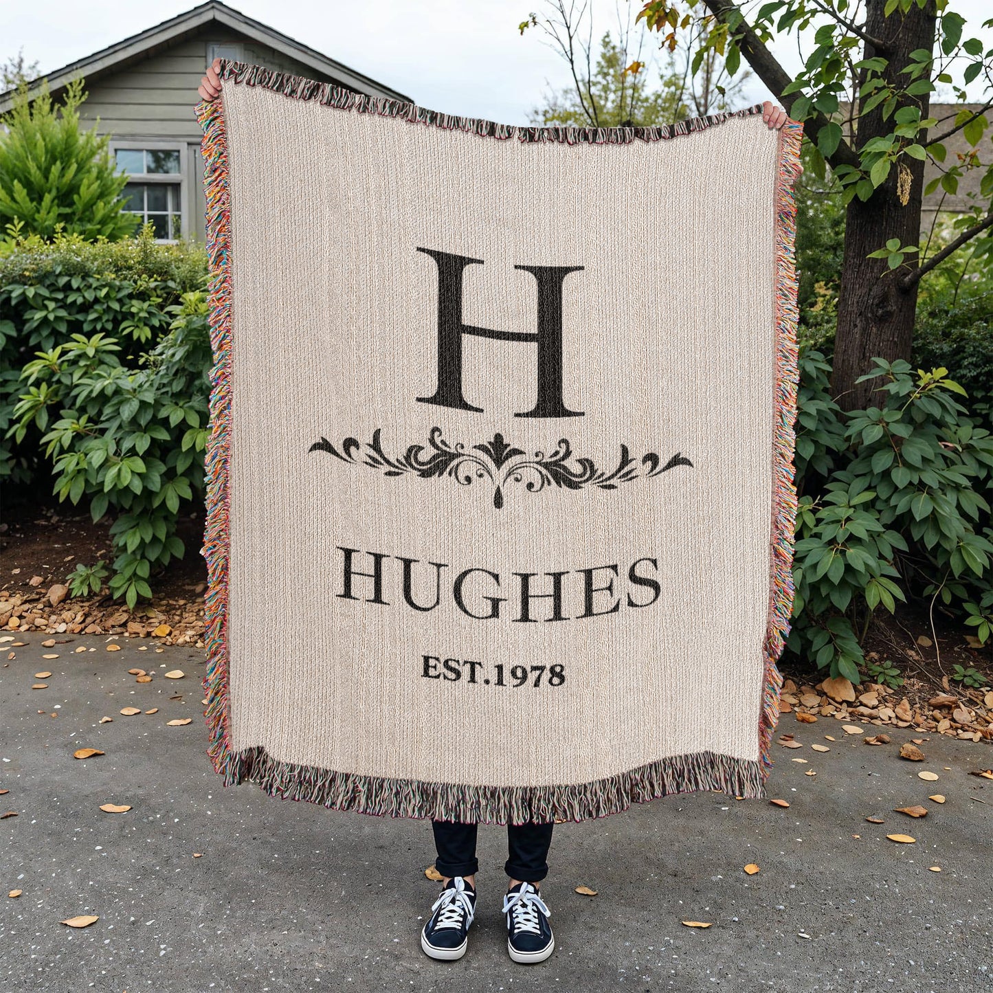 Custom Woven Throw Blanket Cotton Personalized Name And Initial Family Blanket Adult Throw, 4th Year Anniversary Gift Tapestry Blanket