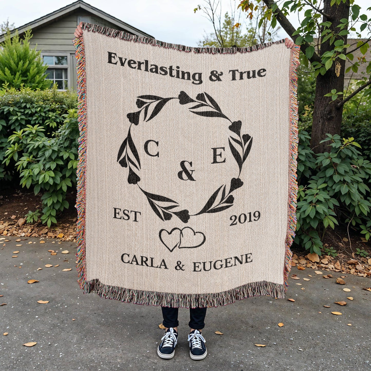 Personalized Woven Blanket, Custom Soft Blanket Anniversary Gift, Woven Throw Blanket, Wedding Throw Tapestry, Initials & Date Wedding Gift