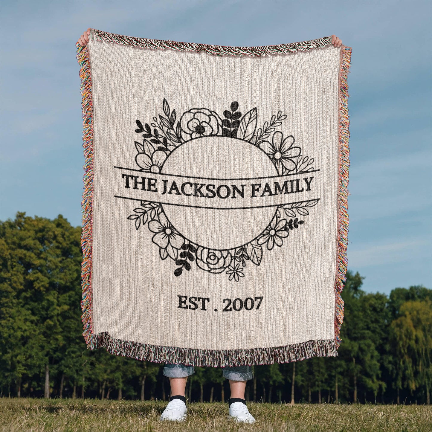 Personalized Blanket Family Name Gift, Custom Throw Blanket, Customized Holiday Woven Décor, Custom Christmas Gift For Mom