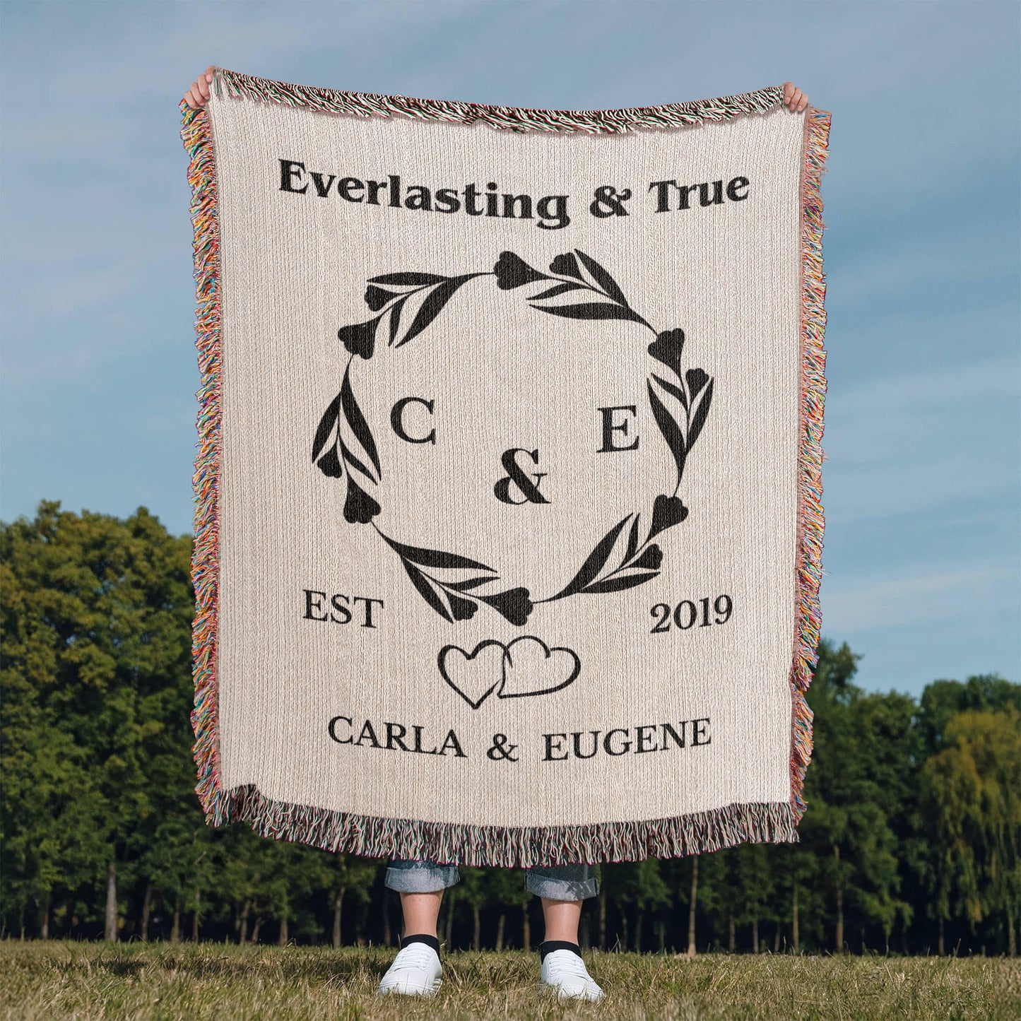 Personalized Woven Blanket, Custom Soft Blanket Anniversary Gift, Woven Throw Blanket, Wedding Throw Tapestry, Initials & Date Wedding Gift