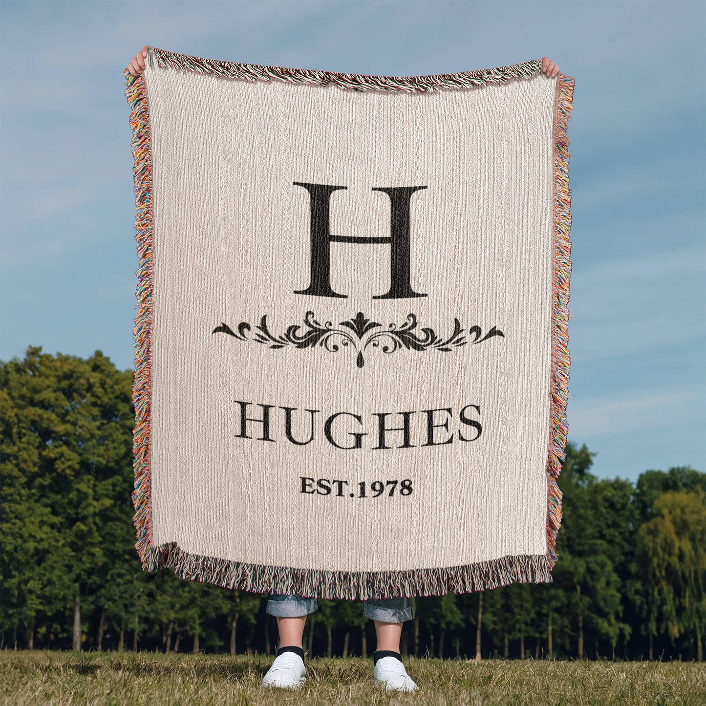 Custom Woven Throw Blanket Cotton Personalized Name And Initial Family Blanket Adult Throw, 4th Year Anniversary Gift Tapestry Blanket