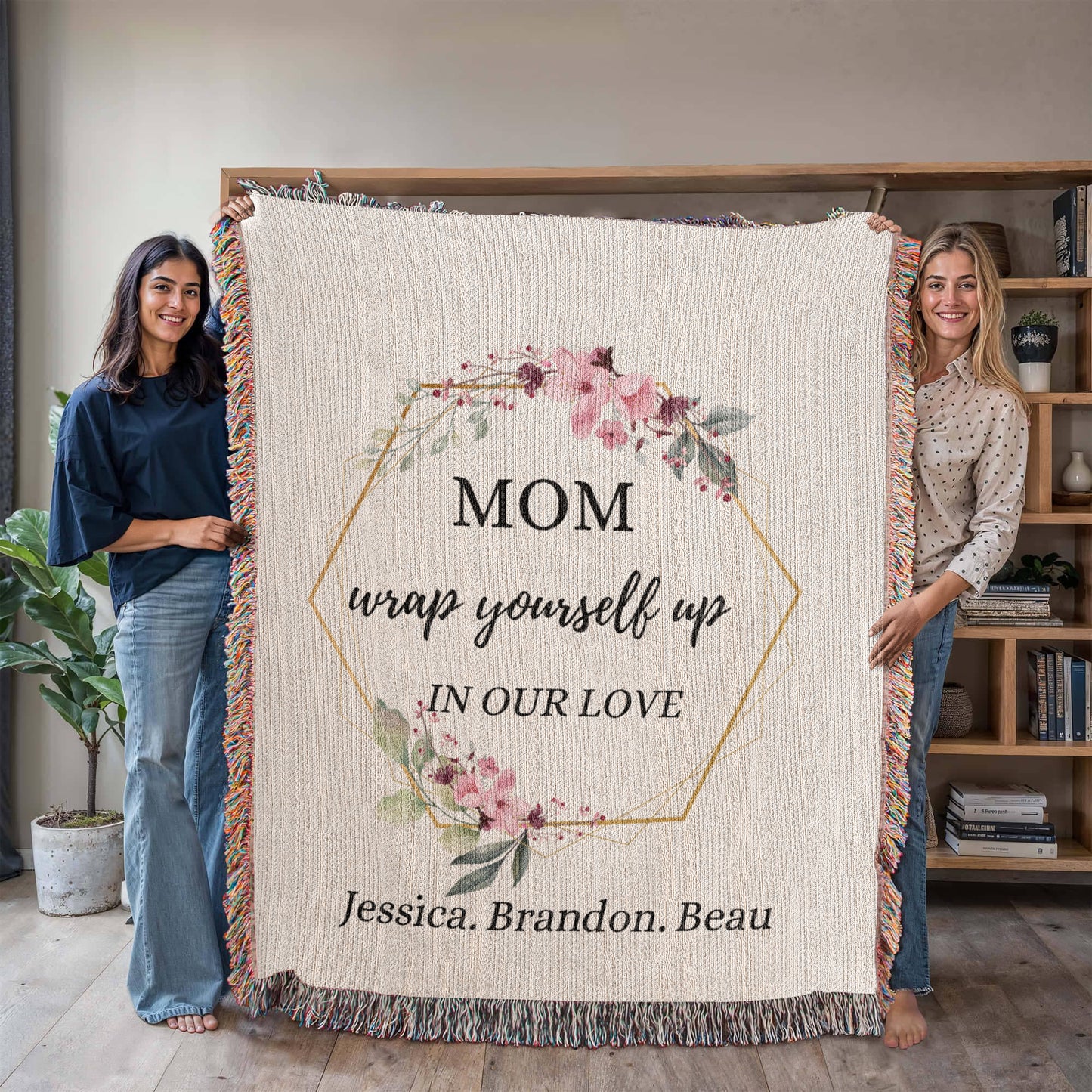 Custom Message Personalized Woven Throw, Personalized Floral Blanket Gift For Mom, Wedding Anniversary Gift, Custom Christmas Present.