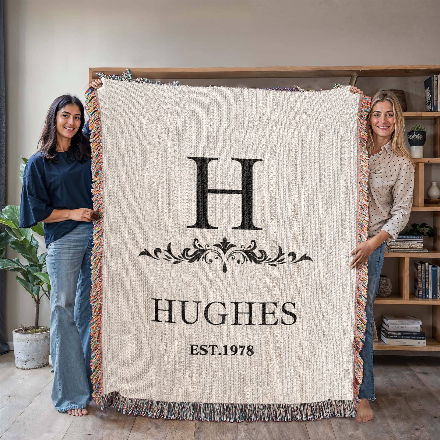Custom Woven Throw Blanket Cotton Personalized Name And Initial Family Blanket Adult Throw, 4th Year Anniversary Gift Tapestry Blanket
