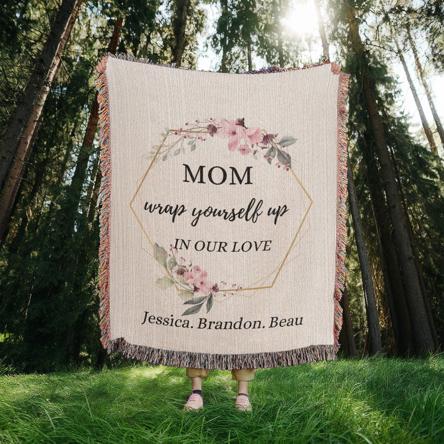 Custom Message Personalized Woven Throw, Personalized Floral Blanket Gift For Mom, Wedding Anniversary Gift, Custom Christmas Present.