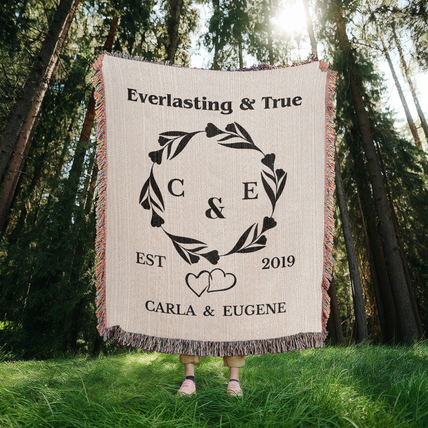 Personalized Woven Blanket, Custom Soft Blanket Anniversary Gift, Woven Throw Blanket, Wedding Throw Tapestry, Initials & Date Wedding Gift