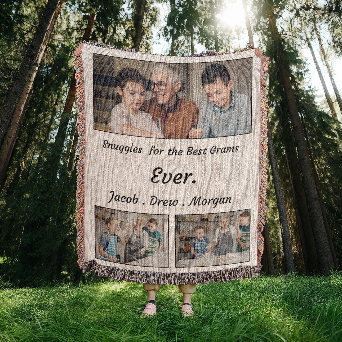 Grandma Custom Blanket, Personalized Grandkids Photo Blanket, Picture Collage Woven Throw, Mother's Day Gift, Mom Birthday, Family Photo Blanket