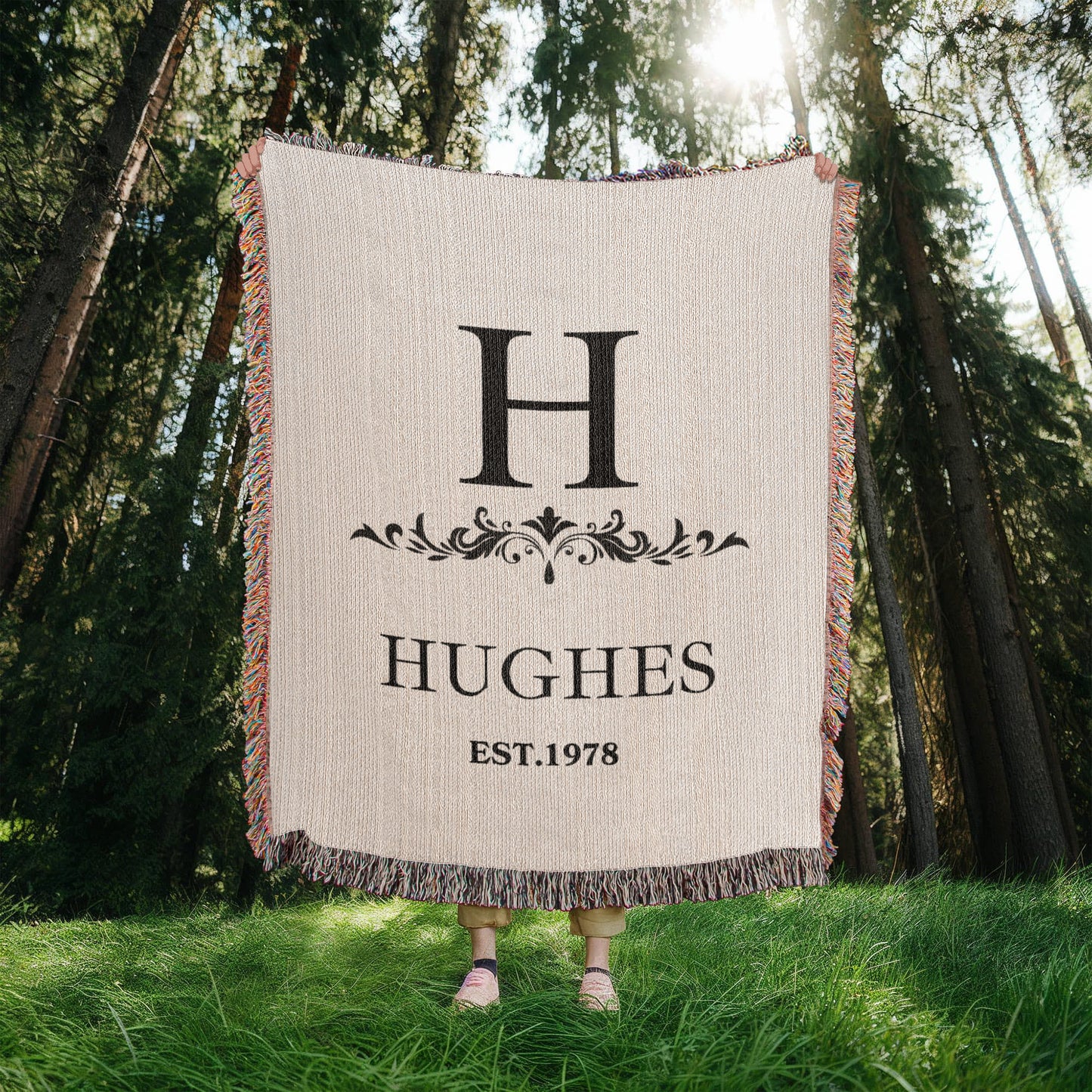 Custom Woven Throw Blanket Cotton Personalized Name And Initial Family Blanket Adult Throw, 4th Year Anniversary Gift Tapestry Blanket