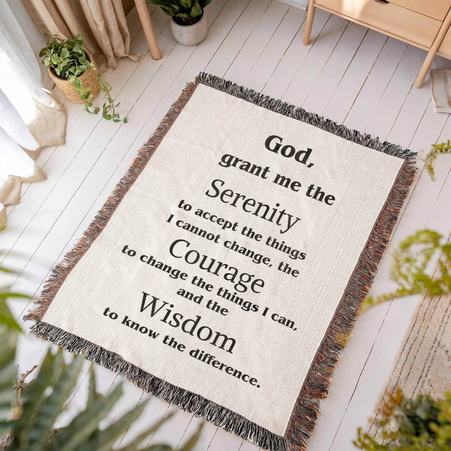 Serenity Prayer Woven Blanket, Serenity Prayer Cotton Throw, Housewarming Woven Blanket, Gift For Mom