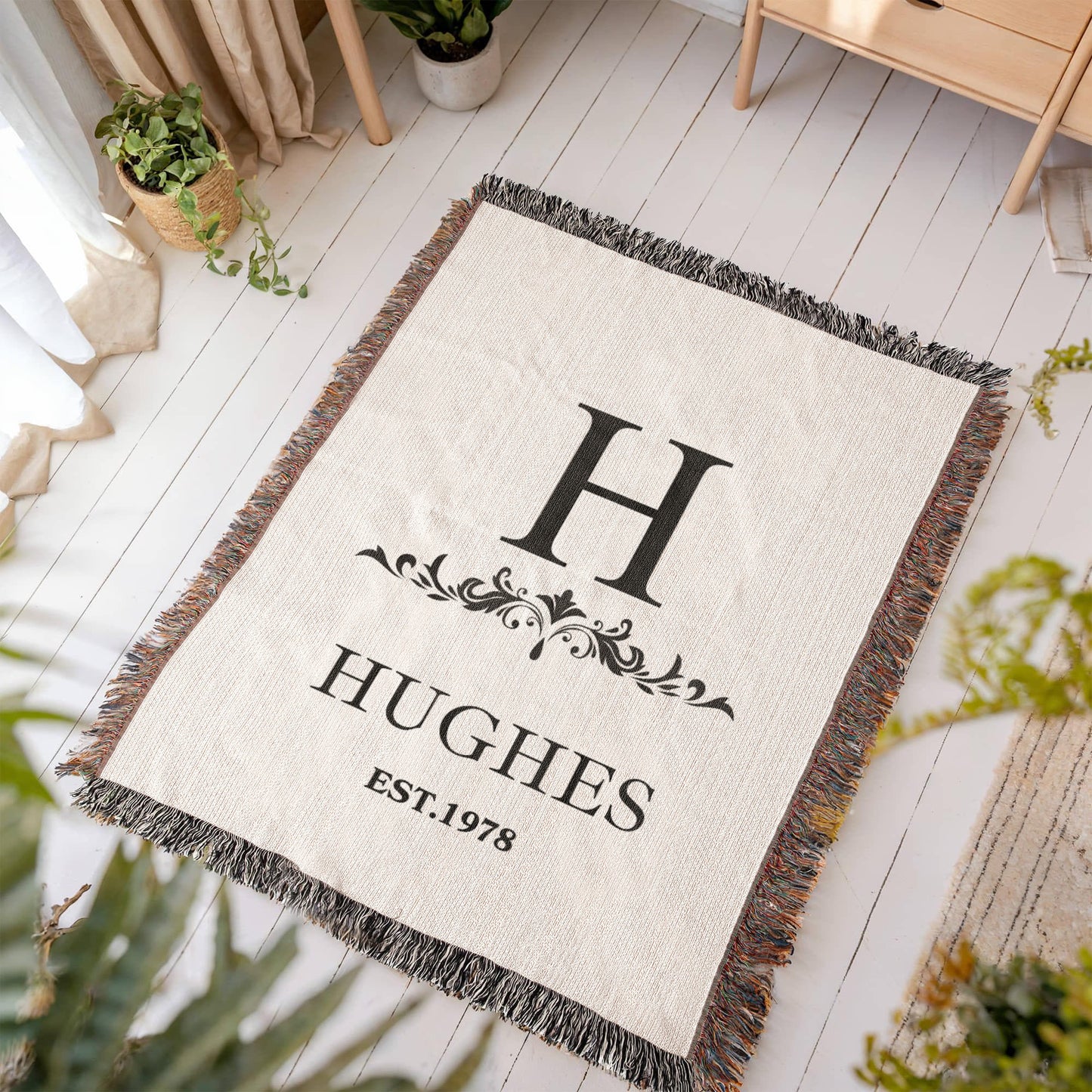 Custom Woven Throw Blanket Cotton Personalized Name And Initial Family Blanket Adult Throw, 4th Year Anniversary Gift Tapestry Blanket