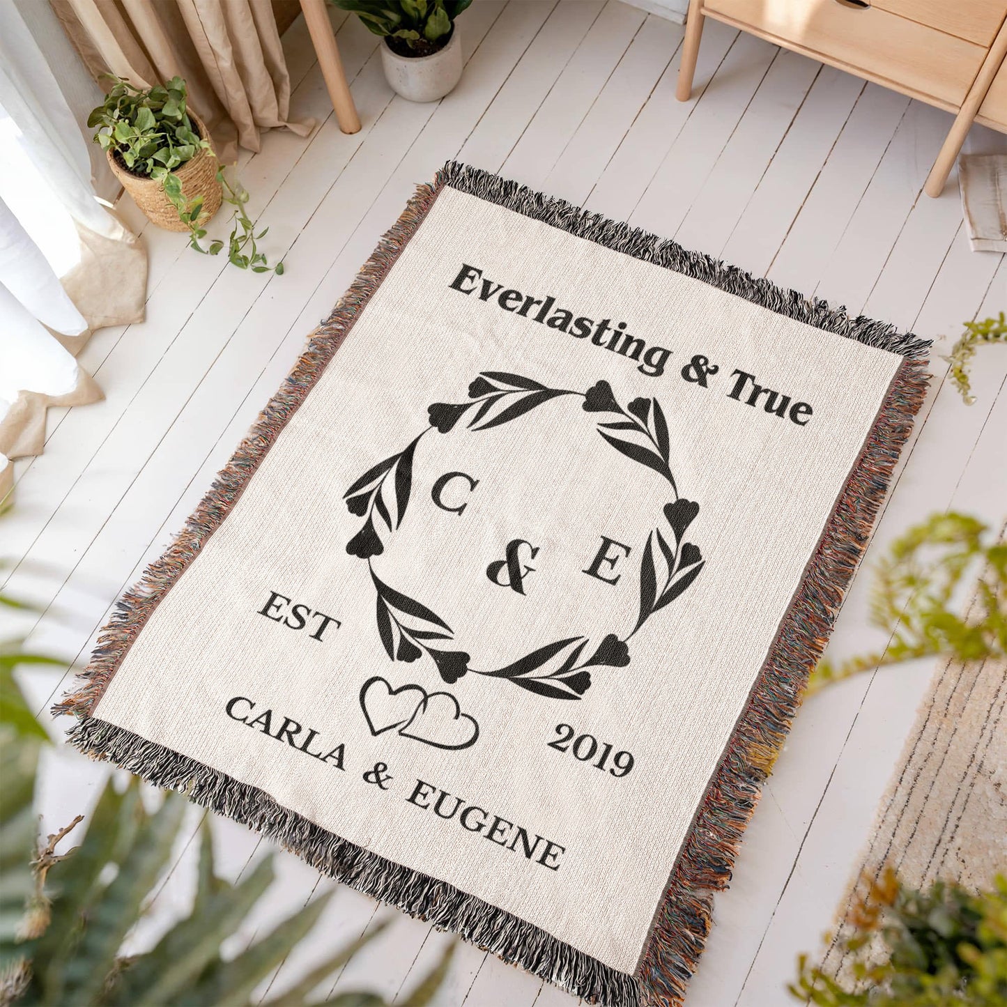 Personalized Woven Blanket, Custom Soft Blanket Anniversary Gift, Woven Throw Blanket, Wedding Throw Tapestry, Initials & Date Wedding Gift