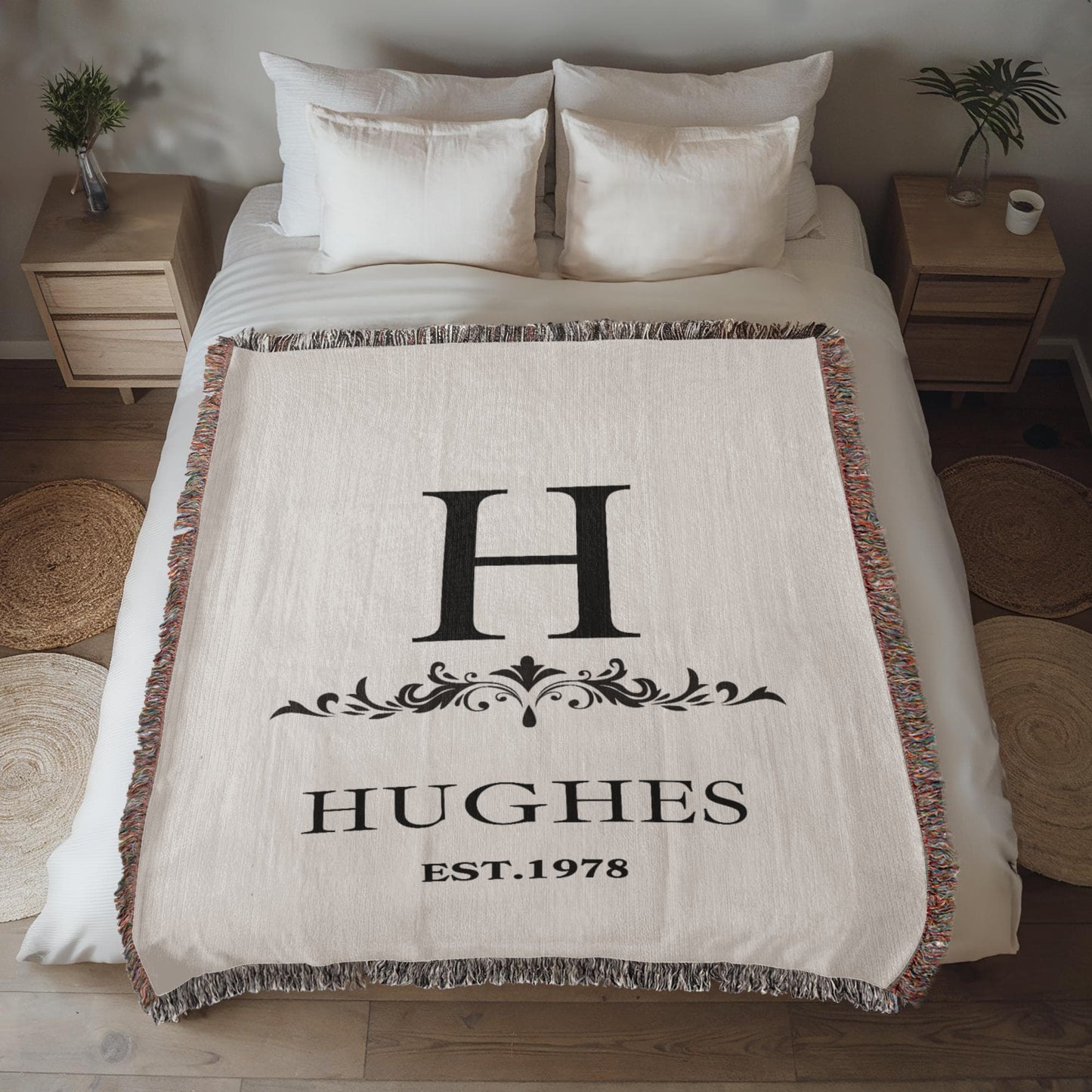 Custom Woven Throw Blanket Cotton Personalized Name And Initial Family Blanket Adult Throw, 4th Year Anniversary Gift Tapestry Blanket