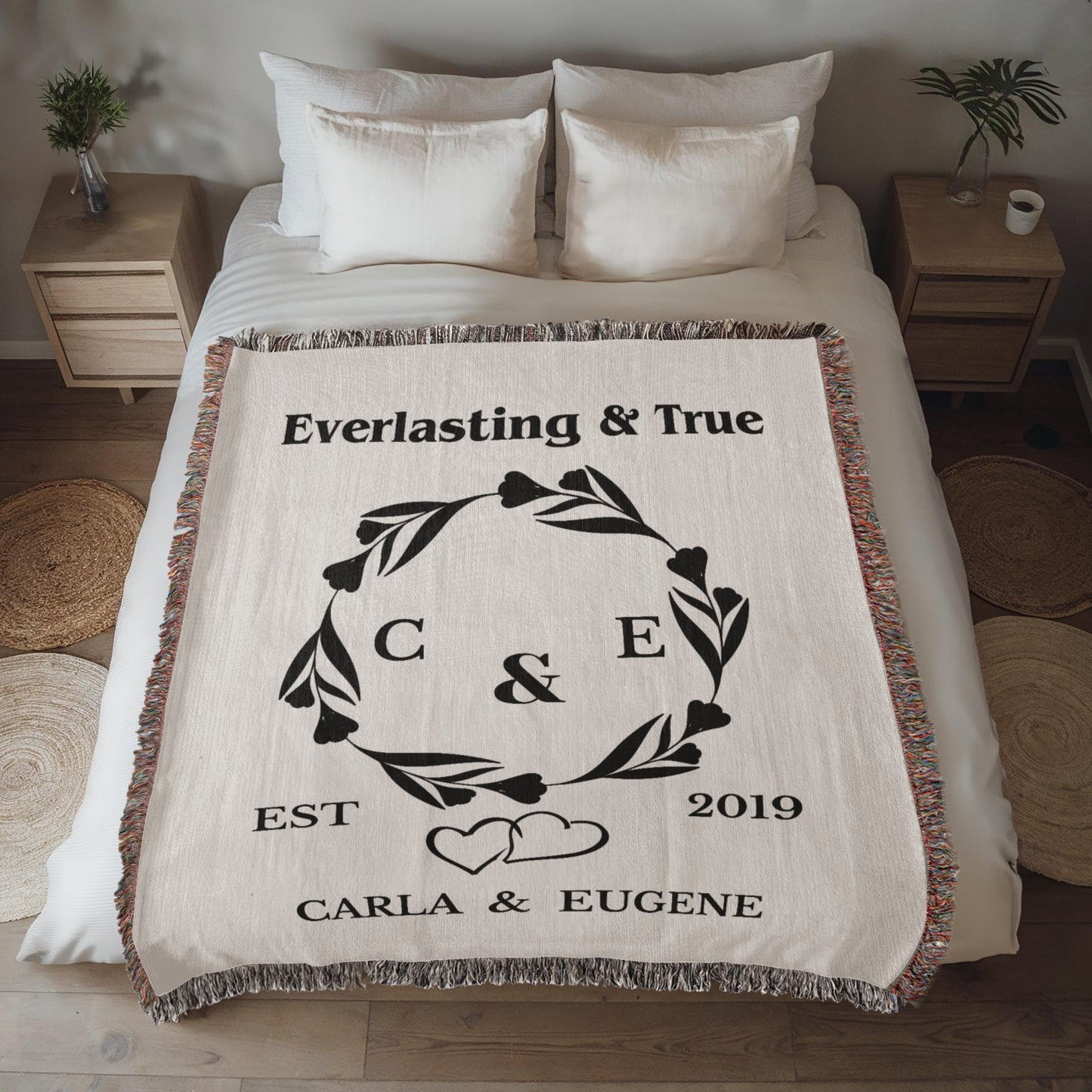 Personalized Woven Blanket, Custom Soft Blanket Anniversary Gift, Woven Throw Blanket, Wedding Throw Tapestry, Initials & Date Wedding Gift